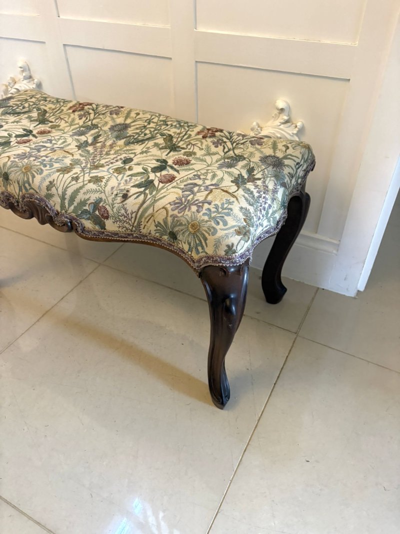 Antique Elegant Victorian Carved Walnut Window Seat Stool - Image 3